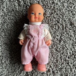 Vintage GALOOB Bouncin Babies Baby Doll with Pink Striped & Lace Outfit - WORKS